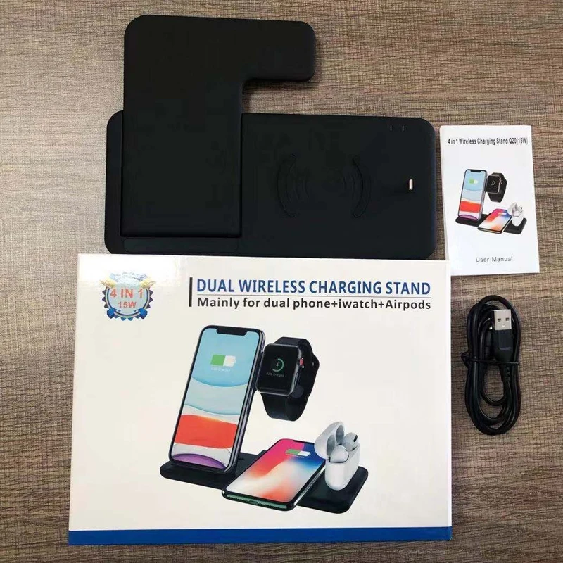 

15W Foldable 4 in 1 Fast Wireless Charger Stand for iPhone 12 11 X XS XR iWatch 5 4 3 Fast Charging Dock Station for AirPods Pro