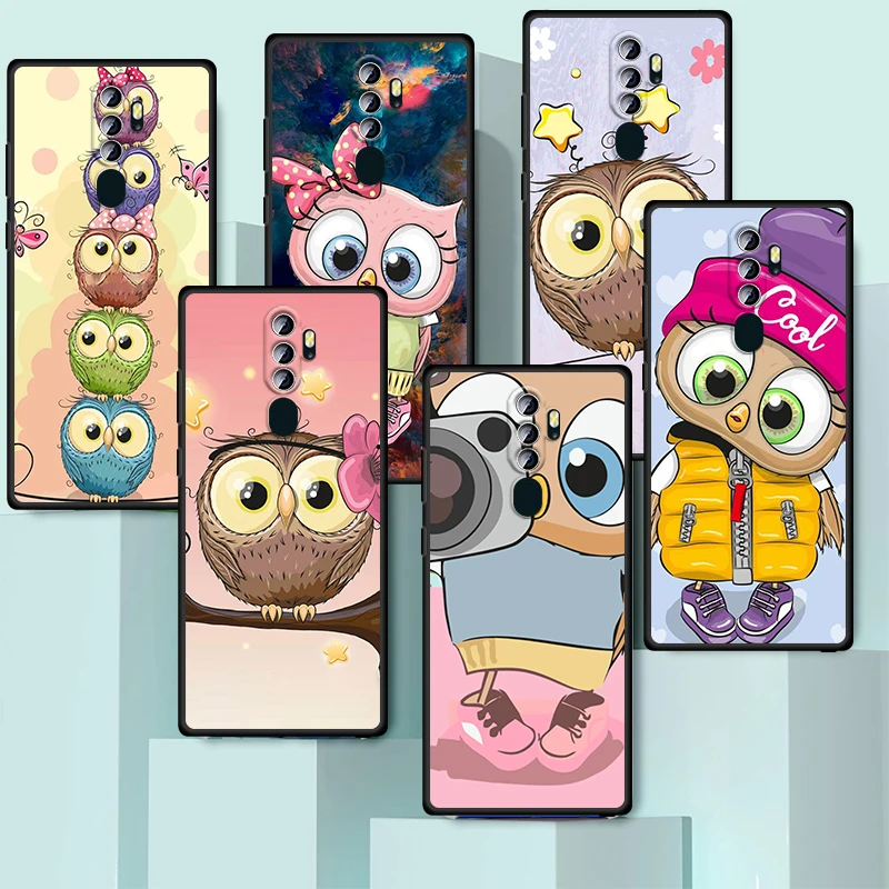 Cute Owl Hearts Lover For OPPO Find X3 X2 K5 K3 R15 R9S F9 F7 K9 F19 F5 F19 F11 R17 Lite Neo Pro Plus 5G Black Phone Case