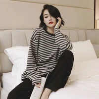 qweek pajamas for teen girls striped solid color loungewear soft and loose home clothes bedroom set pyjamas pijamas autumn gray