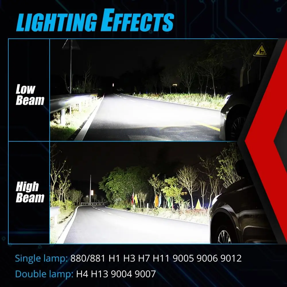 Braveway 16000LM светодиодный лампы для передних фар H1 H4 H7 H8 H9 H11 HB3 HB4 9005 9006 фары для автомобилей турбо светодиодный лампы для автомобиля 12V Настенные светильники