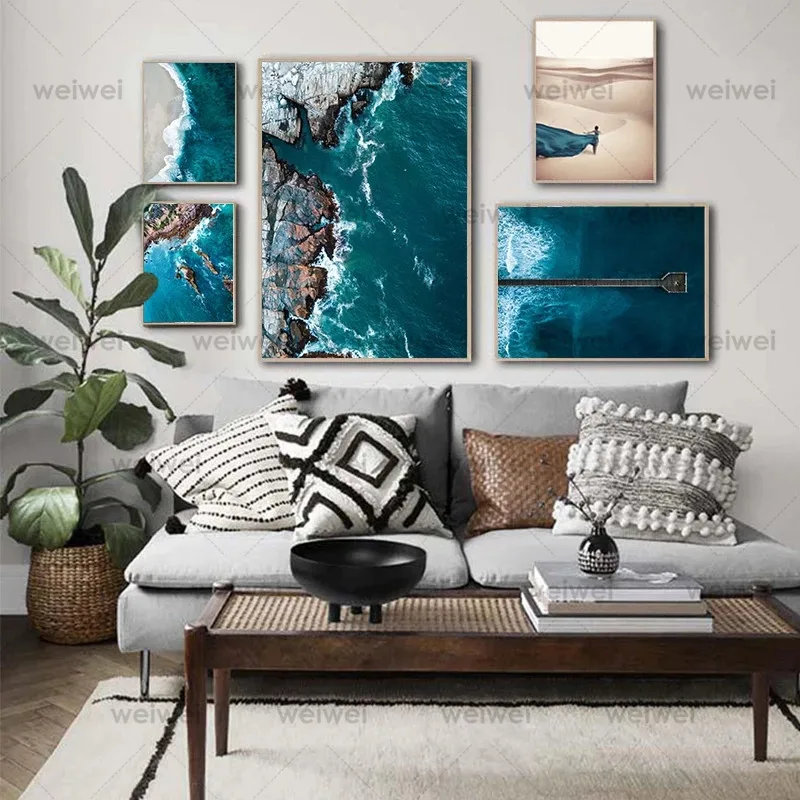 

Scandinavian Seascape Poster Print Coastline Sea Beach Canvas Wall Art Picture Painting Nature Landscape Nordic Home Decoration