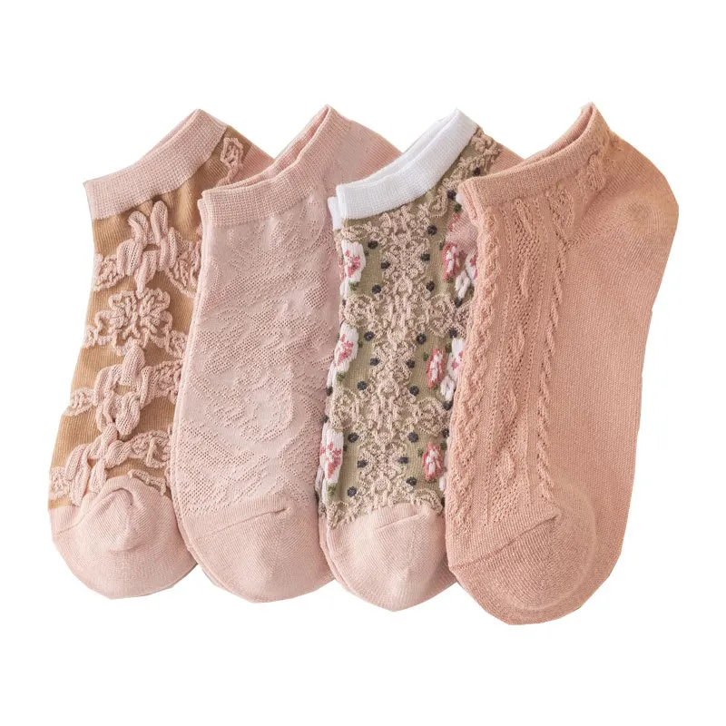 

Комплект летних коротких розовых носков, 4 пары, женские модные милые хлопковые носки, винтажные дизайнерские Дышащие носки для девочек