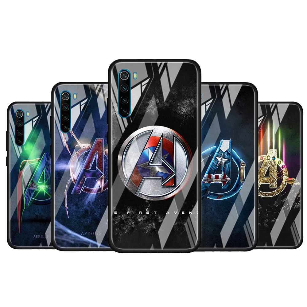 

Marvel Avengers logo for Xiaomi Redmi K40 K30 K20 Pro Plus 9C 9A 9 8A 7 Luxury Shell Tempered Glass Phone Case Cover