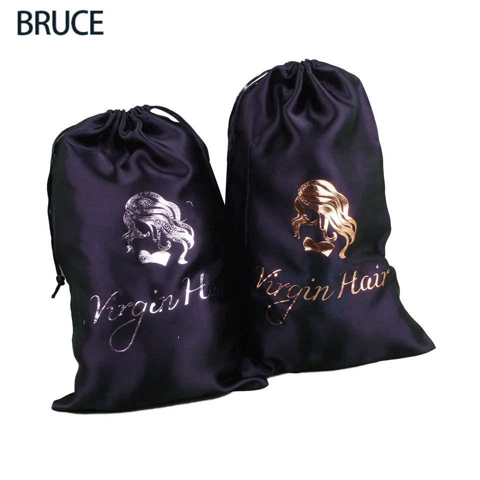 

New Rose Gold Silk Satin Bag Custom Logo Packaging Bag Virgin Hair Extenssions/Makeup/Eyelash/Perfume Drawstring Gift Pouch