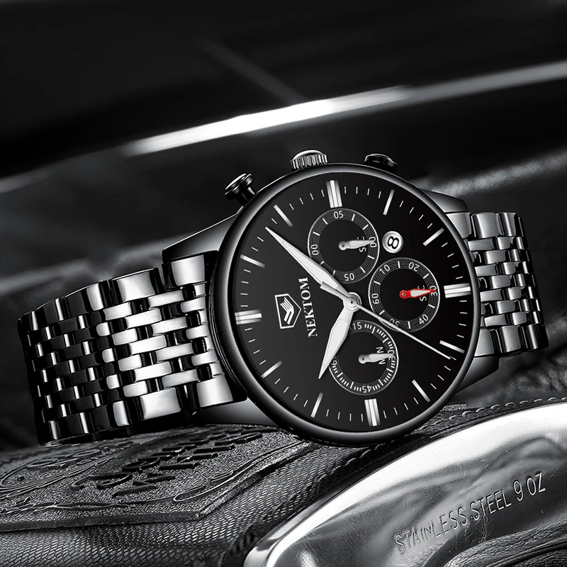 Часы наручные NEKTOM Мужские кварцевые роскошные брендовые золотистые с двойным