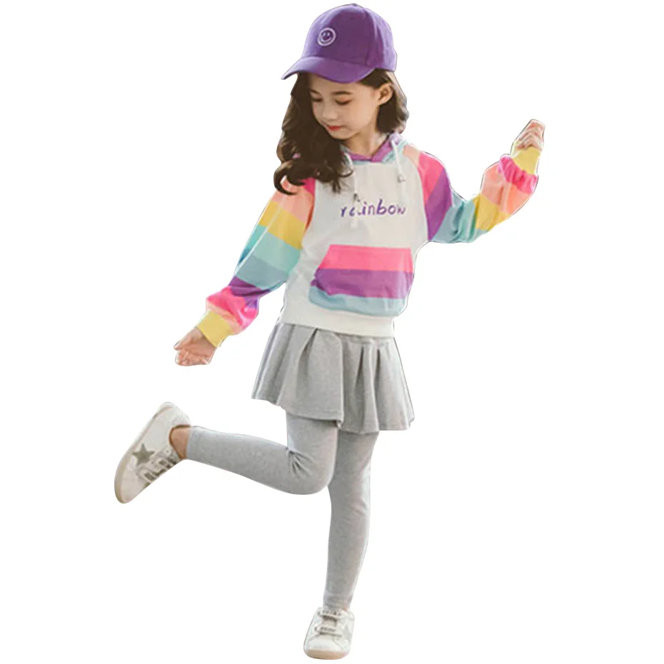 Женский костюм в полоску с толстовкой и юбкой брюками|Комплекты одежды для