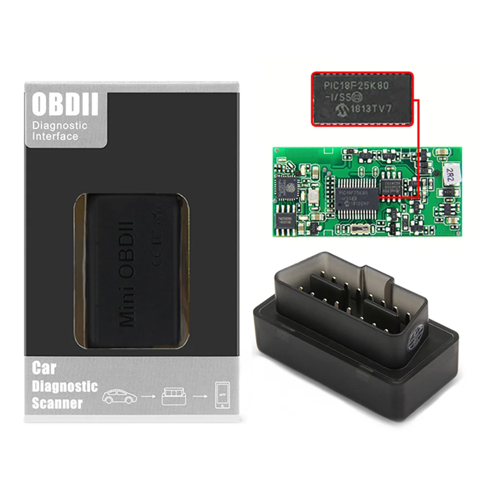 Черный тонкий Мини obd2 25K80 wifi Поддержка Android Apple OBD сканер |