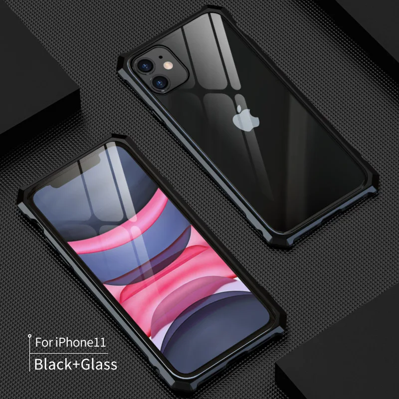 Роскошный металлический корпус для iphone 11 Pro Max, задняя крышка из закаленного стекла для iphone 11 Pro, алюминиевая рамка для iphone 11