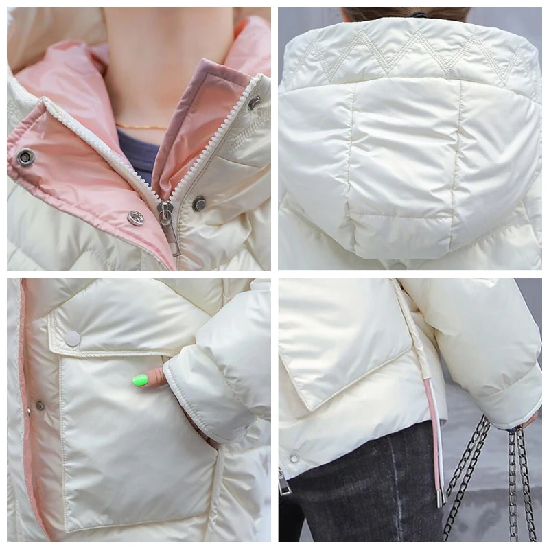 

2021 Women's Winter New Cotton Padded Parker Coat Fashion Short Shiny Loose Hooded Thick Casual Pocket Female Jacket