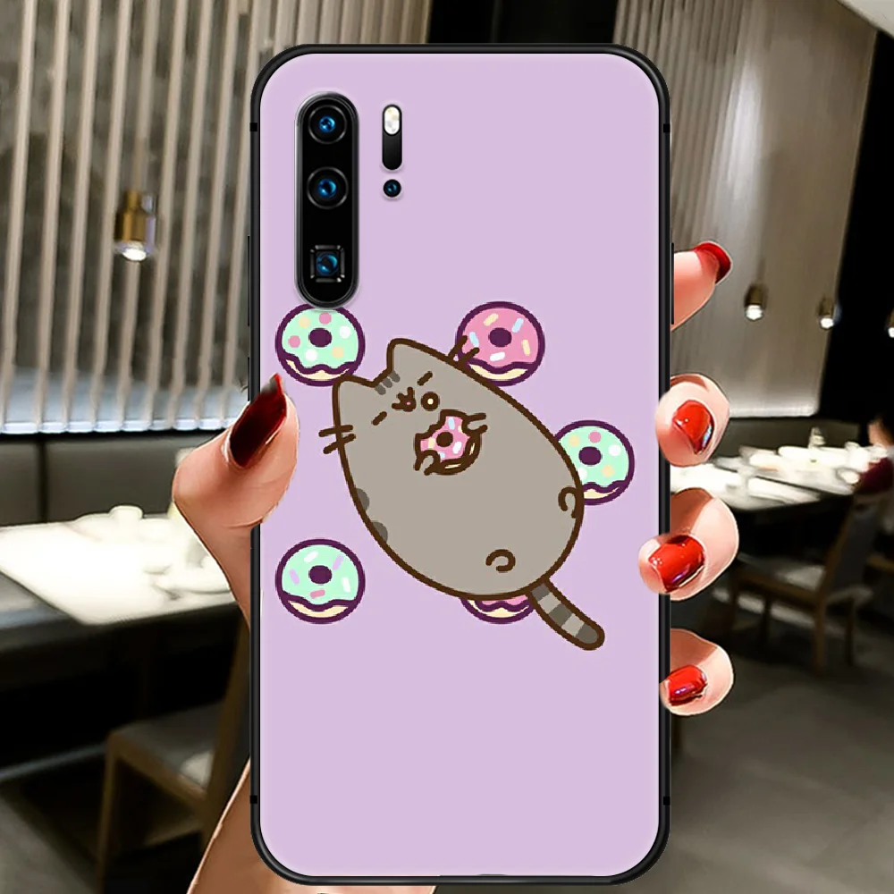 

Cartoon Pusheen Cute Cat Phone Case Cover Hull For Huawei P8 P9 P10 P20 P30 P40 Lite Pro Plus Smart Z 2019 black Shell Soft Cell