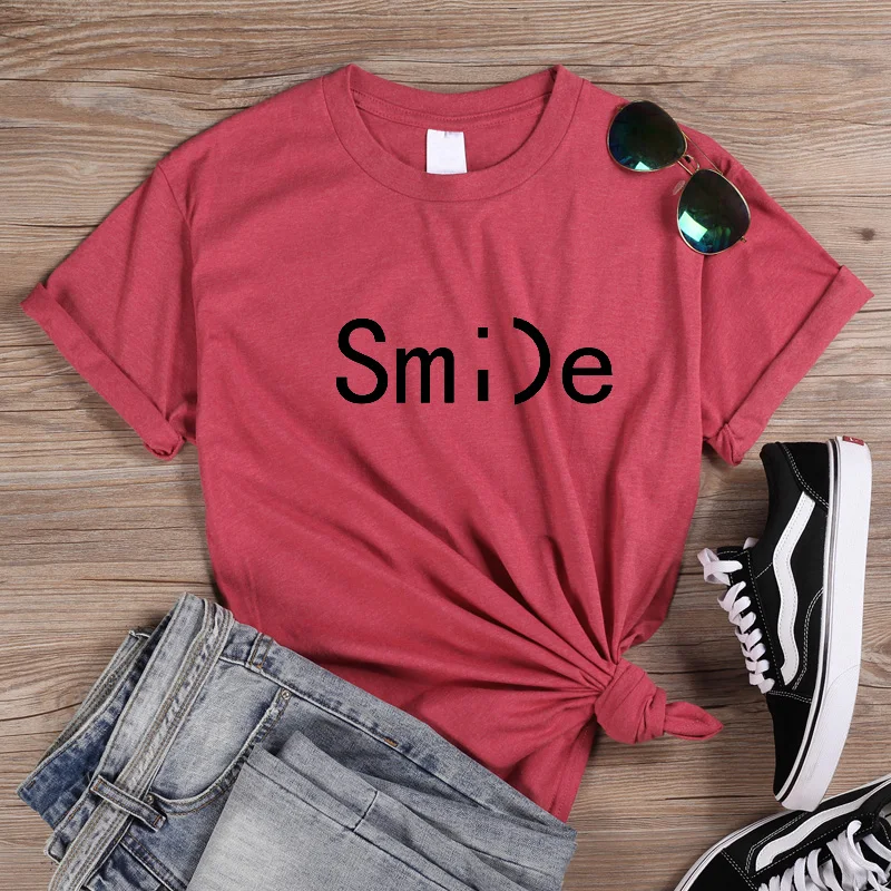 ONSME Smile Letters футболки женские летние 2019 новые свободные с круглым вырезом и