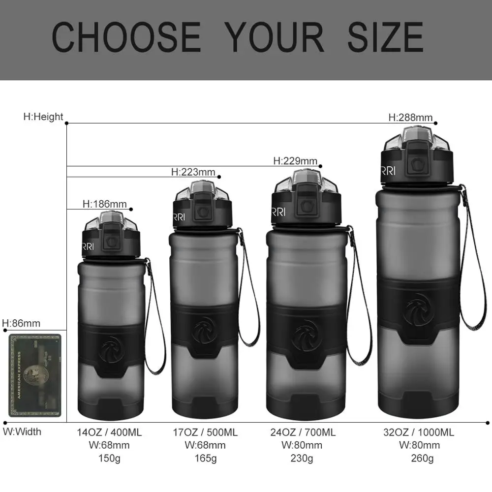 

ZORRI Sport Water Bottles BPA-free Tritan Flask Gym anti-fall Leak-proof 500ml/1000ml CE / EU Drinkware shaker YOGA Drink Bottle