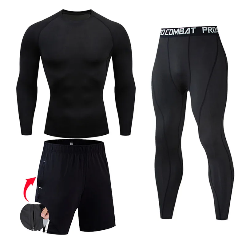 Ropa de gimnasio para hombre, mallas de compresión para correr, traje de chándal transpirable, camiseta negra, pantalones deportivos, S-XXXXL