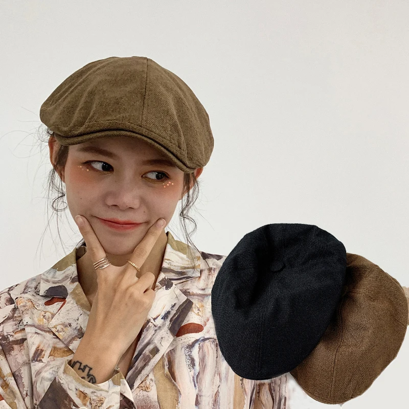 Винтажная Женская кепка газетчика коричневый черный Гэтсби Ретро береты плоская