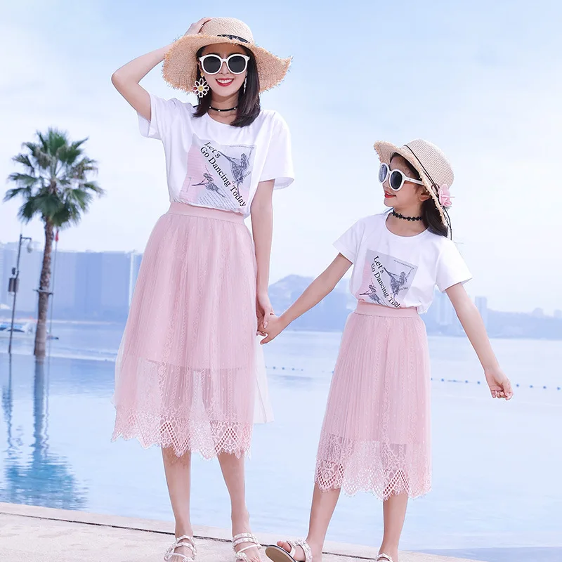 Одинаковые комплекты для семьи Летнее мама дочка платье-футболка Футболка сына