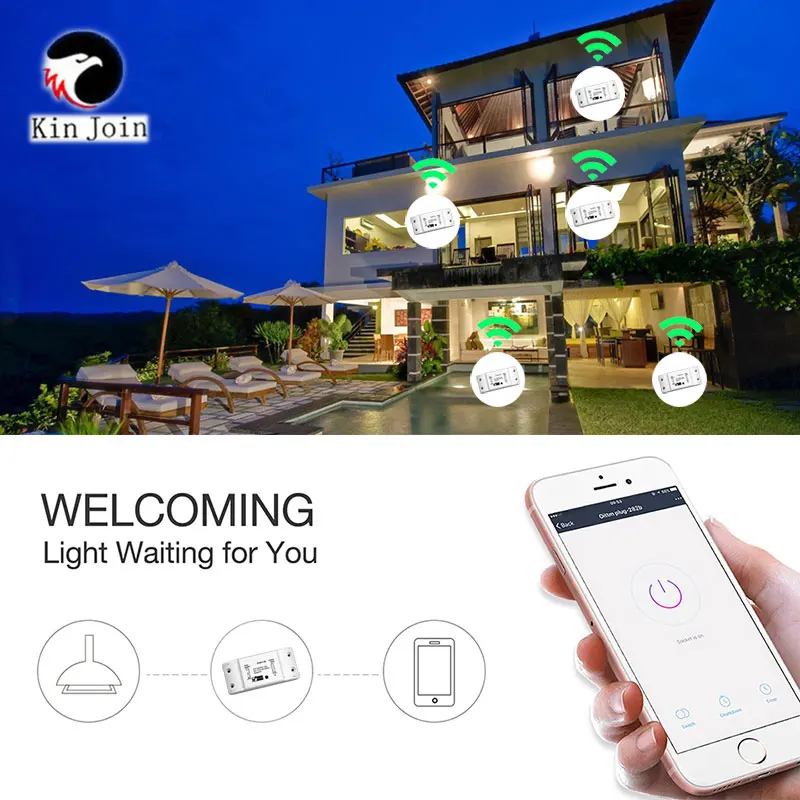 

KINJOIN Wifi Switch Relay Module AC 90V-250V 220V Wireless Light Timer Switch For Smart Home Automation