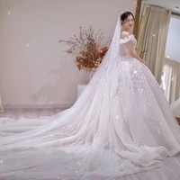 luxury shining a line wedding dresses satin sequined lace beading boat neck floor length bridal gown chapel train corset back