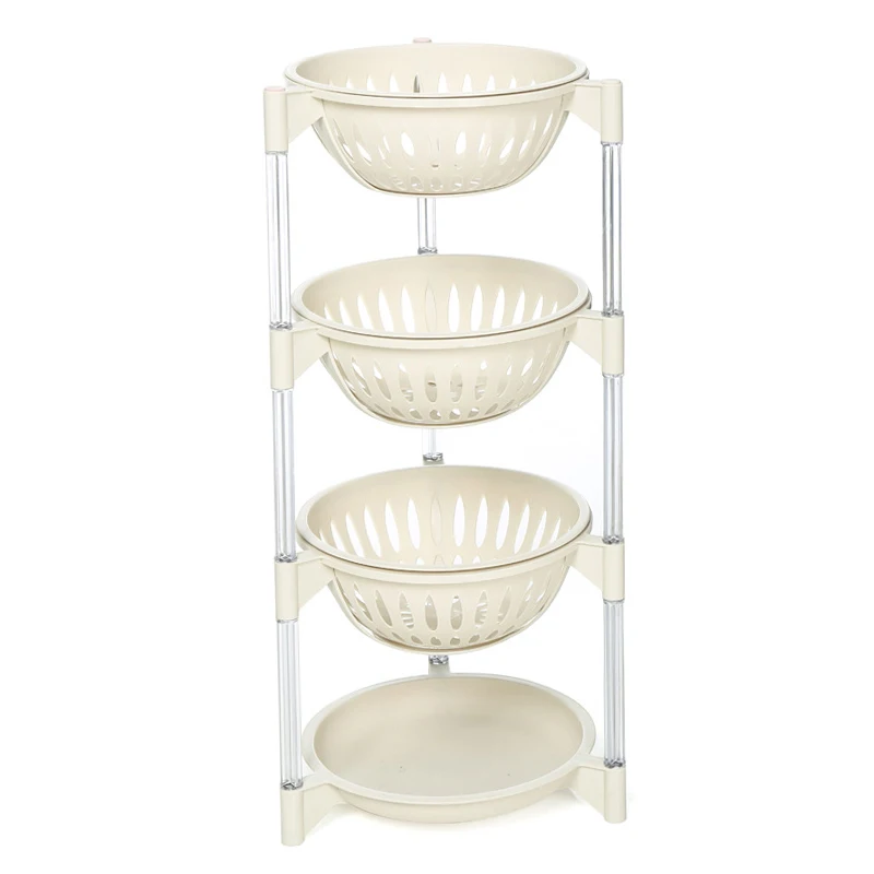 4 Layer Plastic Kitchen Shelf Storage Basket Fruit Snacks Vegetable Storage Basket Detachable Kitchen Floor Standing Rack