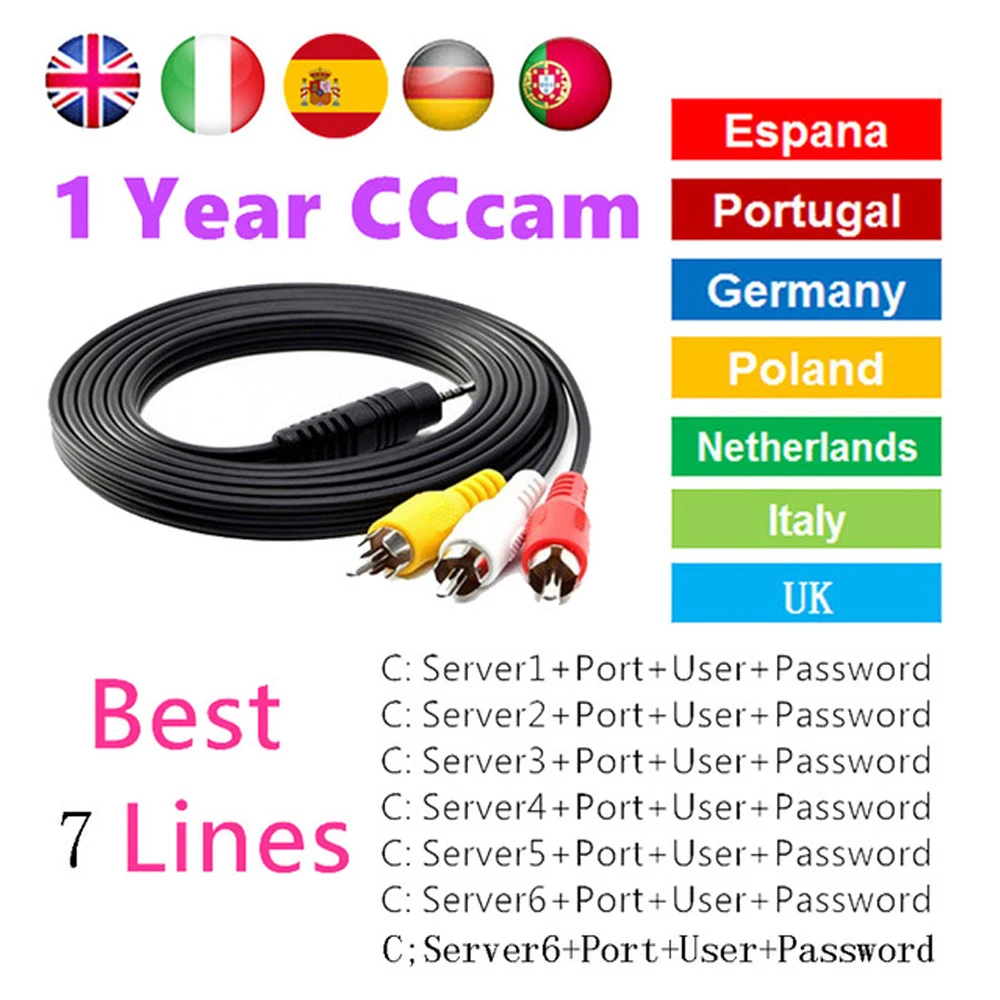 1 год линия Европа 7 линия карты sharingсервер Mgcam Oscam Cccams для VU+ Samsat Starsat спутниковый ТВ приемник через usb wifi