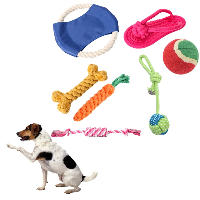 7PCS pet supplies cotton rope canvas pet toy throwing disc training dog bite resistance dog toy set S27