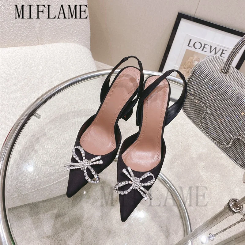 

Fashion Ladies Strange Heel Gladiator Pumps Summer Pointed Toe Rhinestone Butterfiy-Knot High Heels Party Wedding Silk Sandals