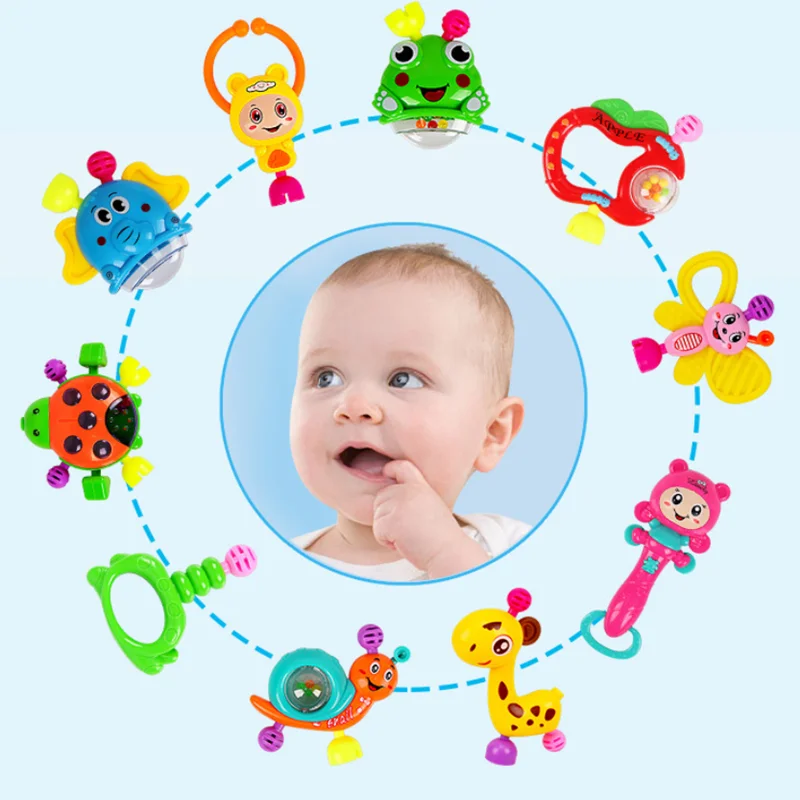 

8PCS Baby Toys Plastic Hand Hold Jingle Shaking Bell Hand Shake Bell Ring Rattles Toys Newborn Baby 0- 12 Months Teether Toys