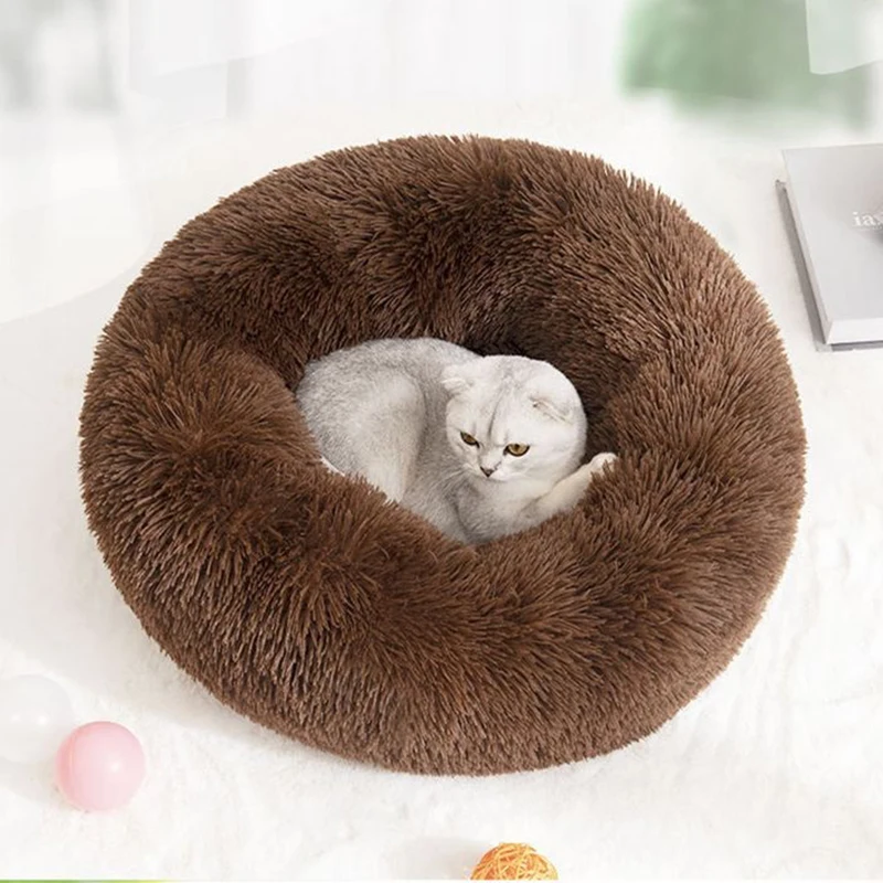 Мягкий пушистый удобный домик для питомца круглая кровать кошек и собак плюшевый