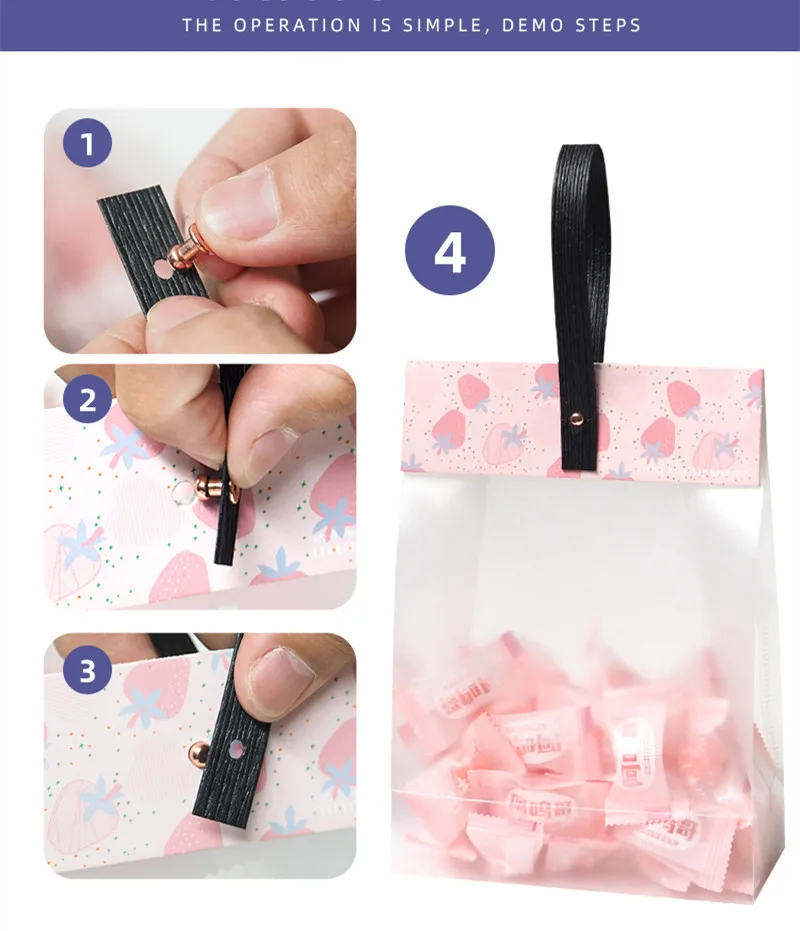 

10Pcs Rivet Simple Snack Hand Carry Gift Bag Frosting Transparent Handle Rope Plastic Pouch Reusable Food Storage Packaging Bag