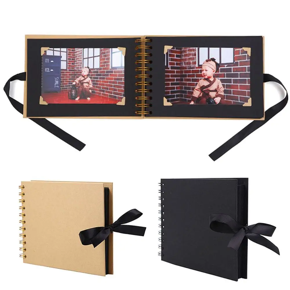 

30 Pages Photo Album Fashion Design Yellow Black Ribbon DIY Picture Storage Book Friends Family Saving Memory Souvenir Wholesale