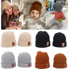 Шапки для мам и детей, детская вязаная шапка, 9 цветов, SL, детская зимняя шапка для родителей и детей, искусственная кожа, ярлык для девочек и мальчиков