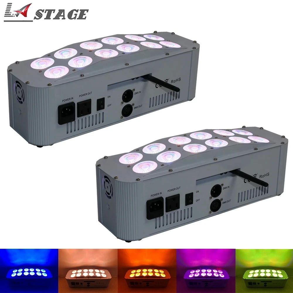 

2 шт./партия, беспроводные Светодиодные светильники DMX RGBWA + UV 12*18 Вт