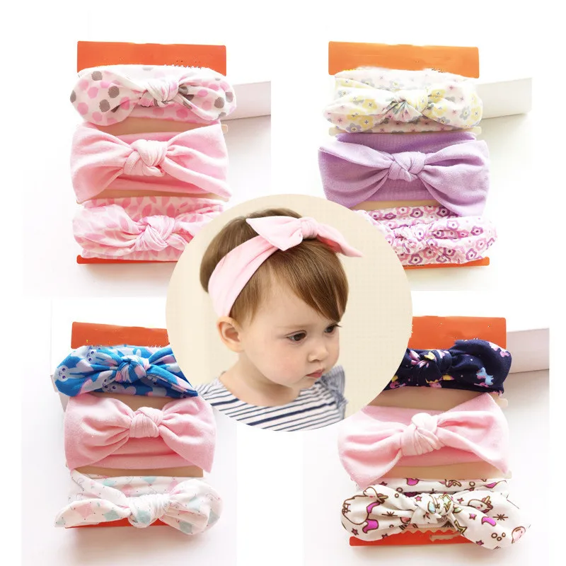 

3Pcs Baby Nylon Headband Bowknot Elastic Baby Girl Cute Hair Accessories Cotton Rabbit Baby Headband Turban Hairband Headwear