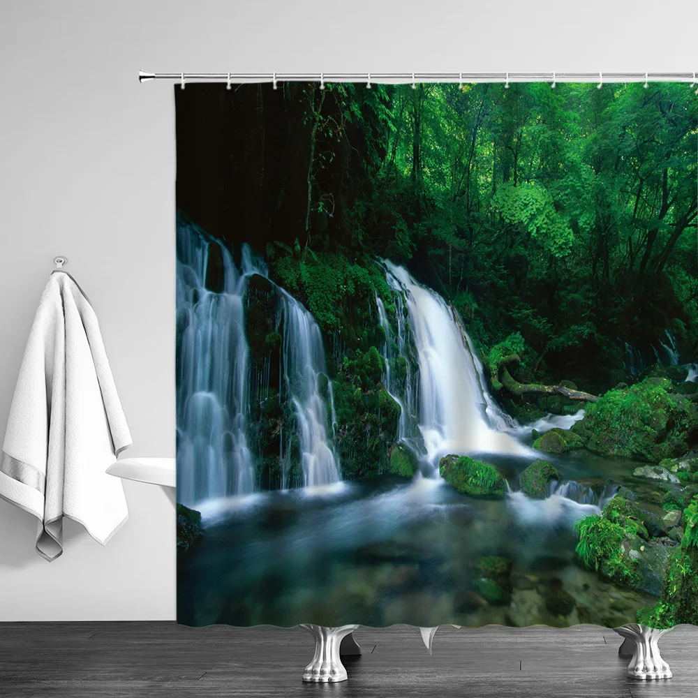 Штора для душа с природным пейзажем водонепроницаемая тканевая занавеска