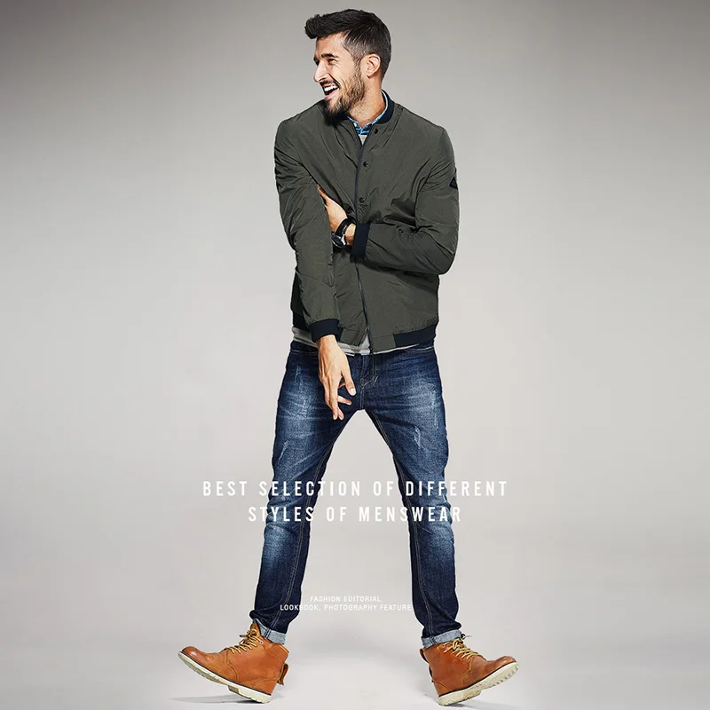 Мужская приталенная куртка KUEGOU зеленая в стиле пэчворк осень 0759|autumn men's jacket|brand