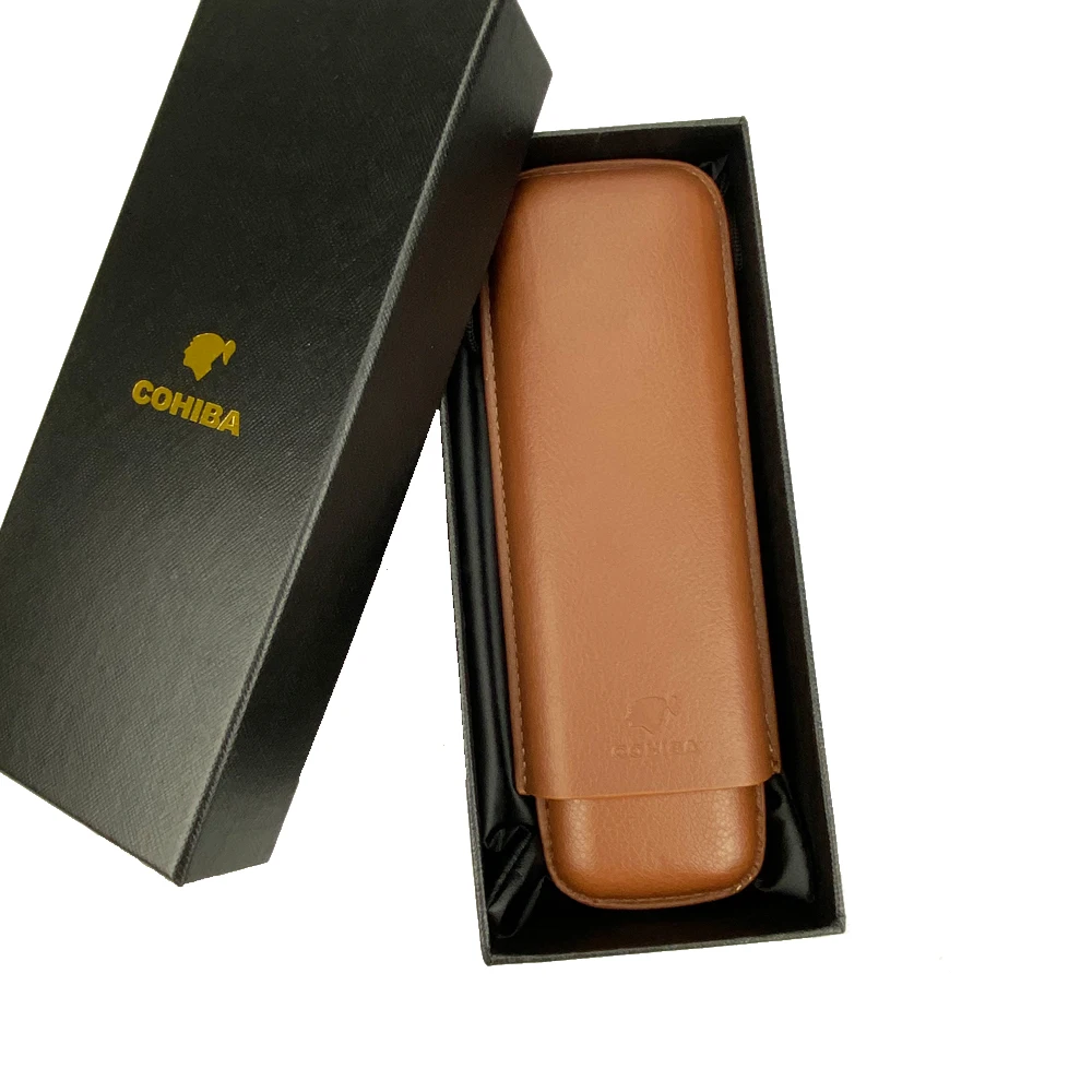 COHIBA Портативный кожаный чехол для сигар Humidor 2 подставка пробирок мини-Humidor