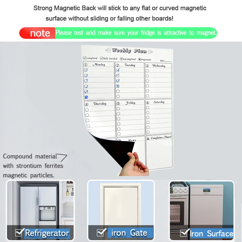 Magnetic Weekly Monthly Planner Calendar Template Dry Erase Board Soft Magnet Fridge Stickers Message Memo Kids Erasable Markers |