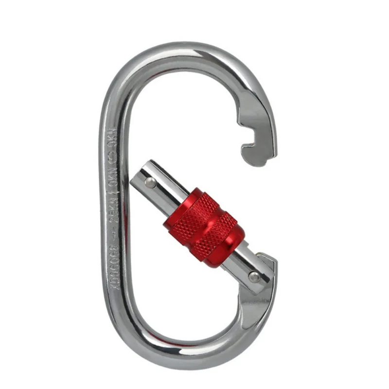 

25KN Climbing Carabiner Screw Locking Gate O-shape Steel Hammock Buckle Climbing Hiking Accessories New Arrival