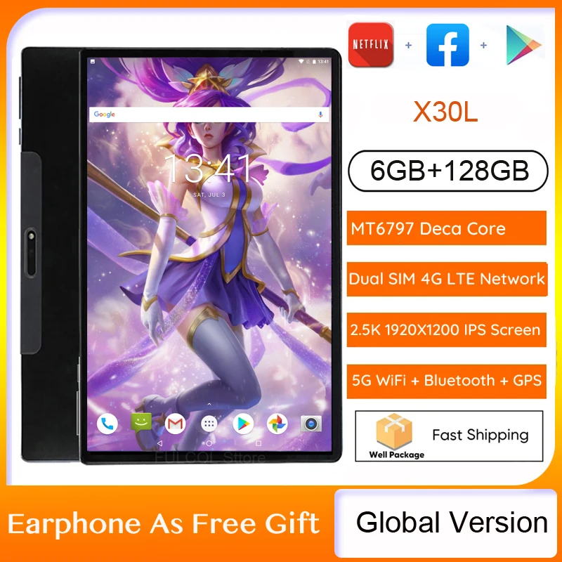 

2021 New Hot 10 inch Tablet PC MT6797 Deca Core 6GB RAM 128GB ROM 4G LTE 13.0/5.0MP Android 8.0 1920X1200 2.5K IPS Tablets