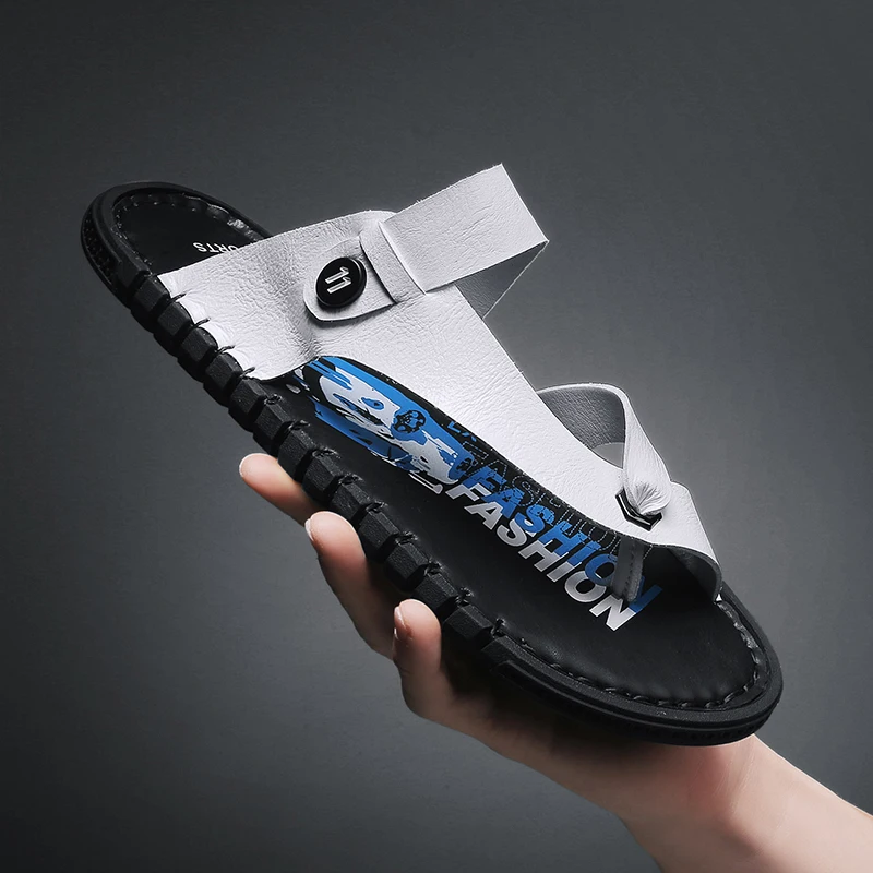 

Мужские повседневные шлепанцы, мягкие удобные сандалии из дышащего материала, с прошитыми подошвами, для пляжа, для улицы, для бисероплетен...