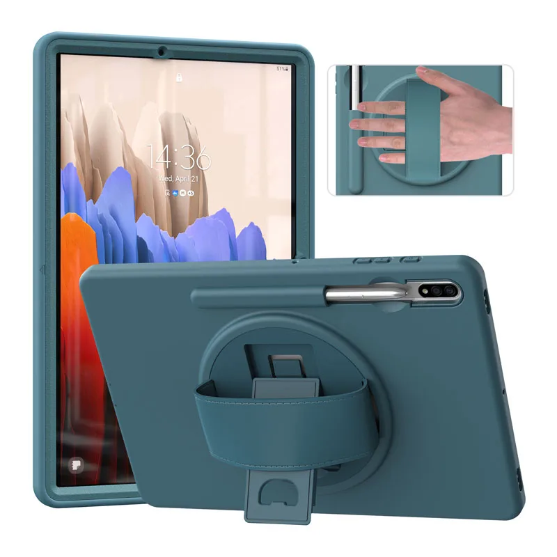

Чехол для Samsung Galaxy Tab S7 Plus 12,4, T970, T975, 11, T870, T875, A7 10,4, T500 с держателем для карандашей, ремешком на руку, вращающийся чехол для планшета