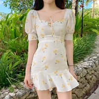 summer floral mini dress casual korean japan style kawaii chiffon dress women 2021 women french style elegant sweet fairy dress
