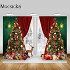 Mocsicka Рождественский фото фон Зеленая Стена Окно Снежная сцена Рождественская елка Детская фотография Фон Фотостудия