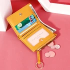 Женский кожаный короткий кошелек двойного сложения 2021, мягкий женский роскошный держатель для карт с застежкой, маленький карман для монет, тонкий кошелек на молнии для девушек