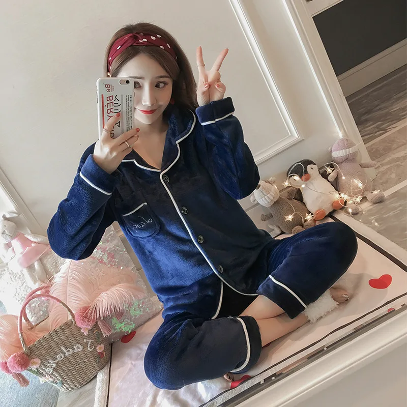 Зимняя Фланелевая пижама набор Женская флисовая Пижама женская плотная теплая