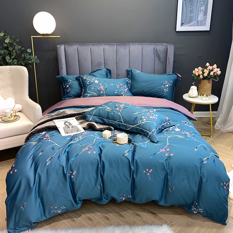 

New 4pcs 600TC Egyptian cotton Duvet Cover Sets King Queen Size Bedding Sets flat sheet Pillowcases green bed cover Bed Linen