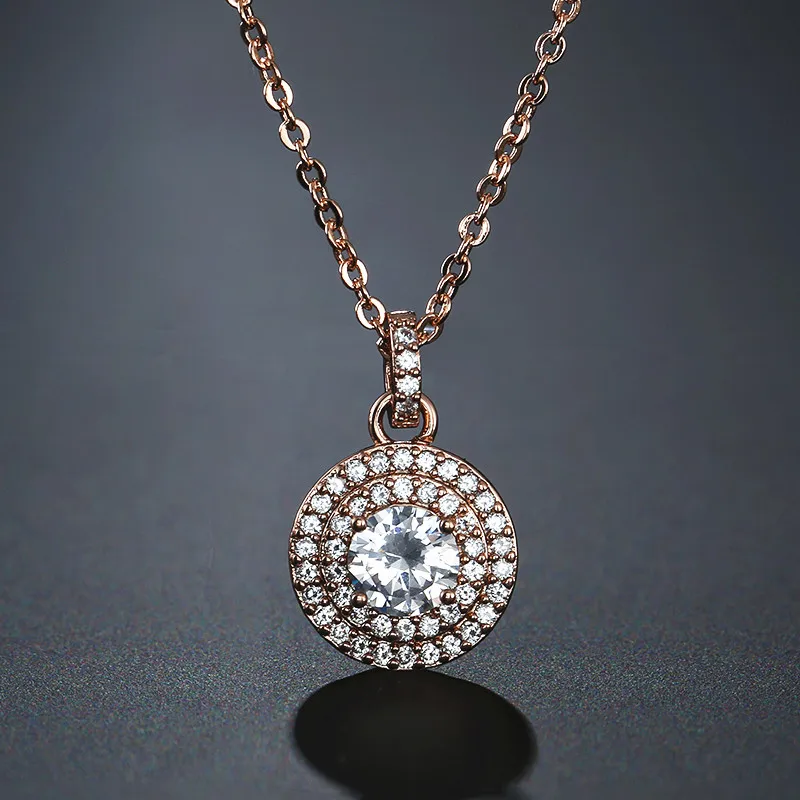 UILZ Новое поступление 2019 розовое золото круглая форма циркониевое ожерелье