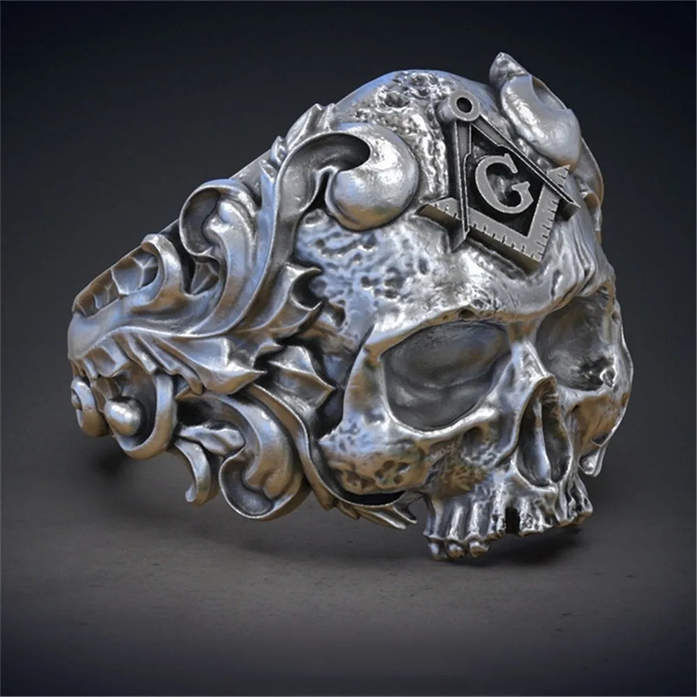 

Vintage Gothic Fashion Mysticism Golden Masonic Skull Men's Ring Trend Ring Ring Party Jewelry Boy Birthday Gift Wholesale