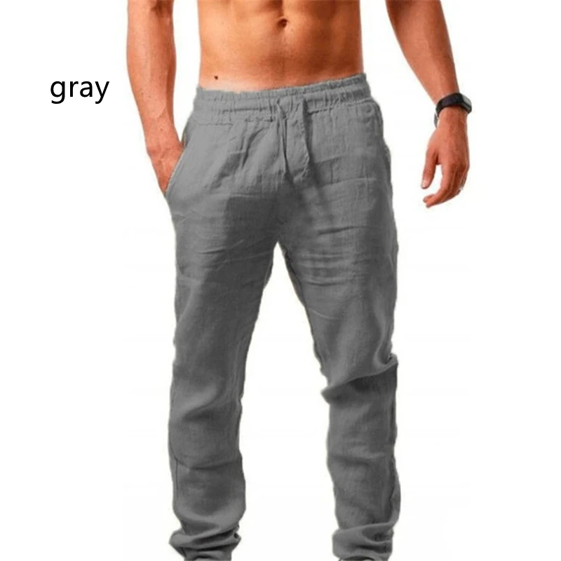 

Men's and Linen pants Summer Breathable Solid loose Solid Color linen Trousers Casual Street Wear Sports Pants Drawstring Waist