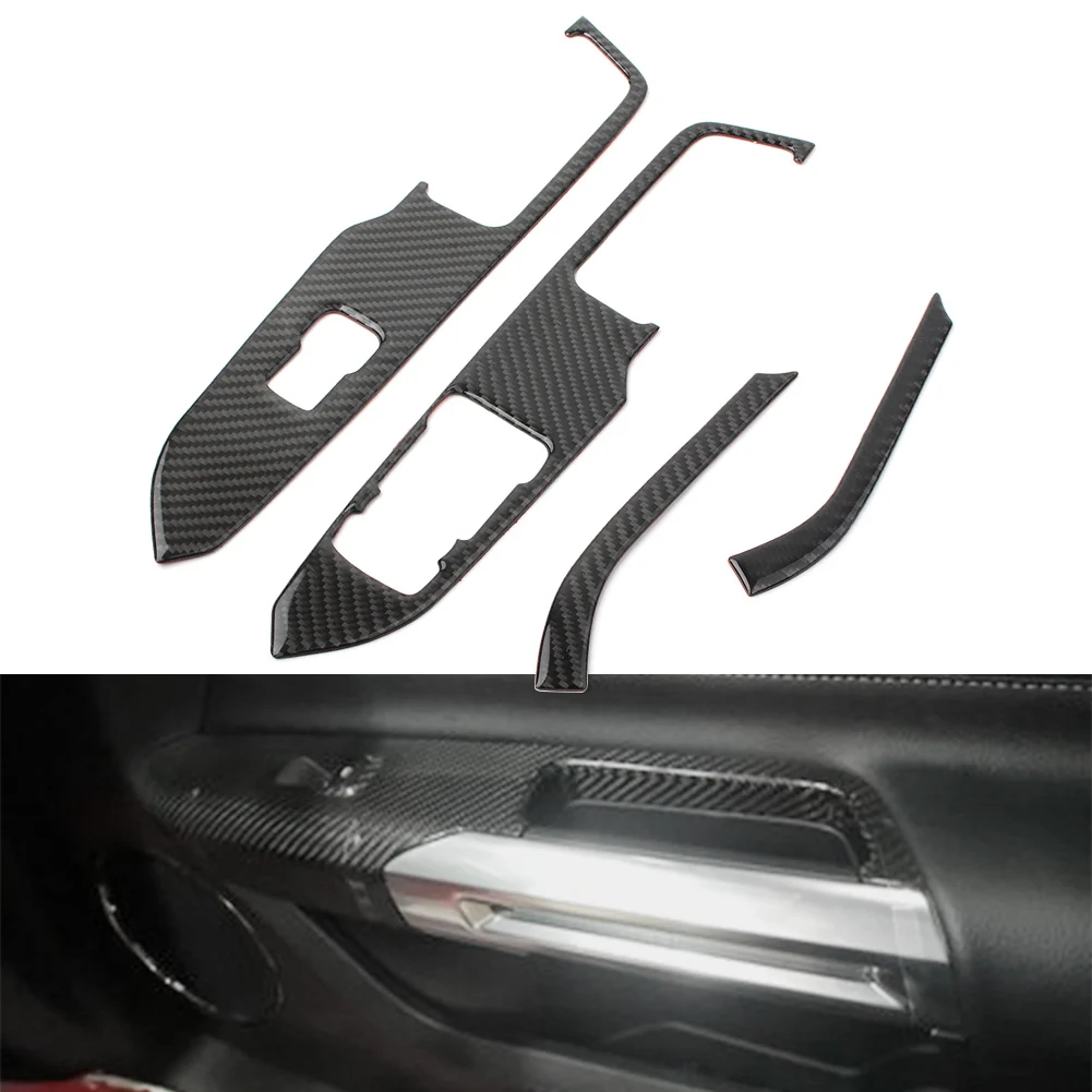 

Car Window Switch Lock Cover Trim Carbon Fiber ABS for Ford Mustang 2015 2016 2017 2018 2019 RHD Only