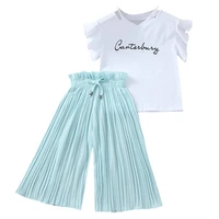 children kids baby girls letter t shirt topsruffle loose pants outfits costume children clothing pure plaid pants toddler boy